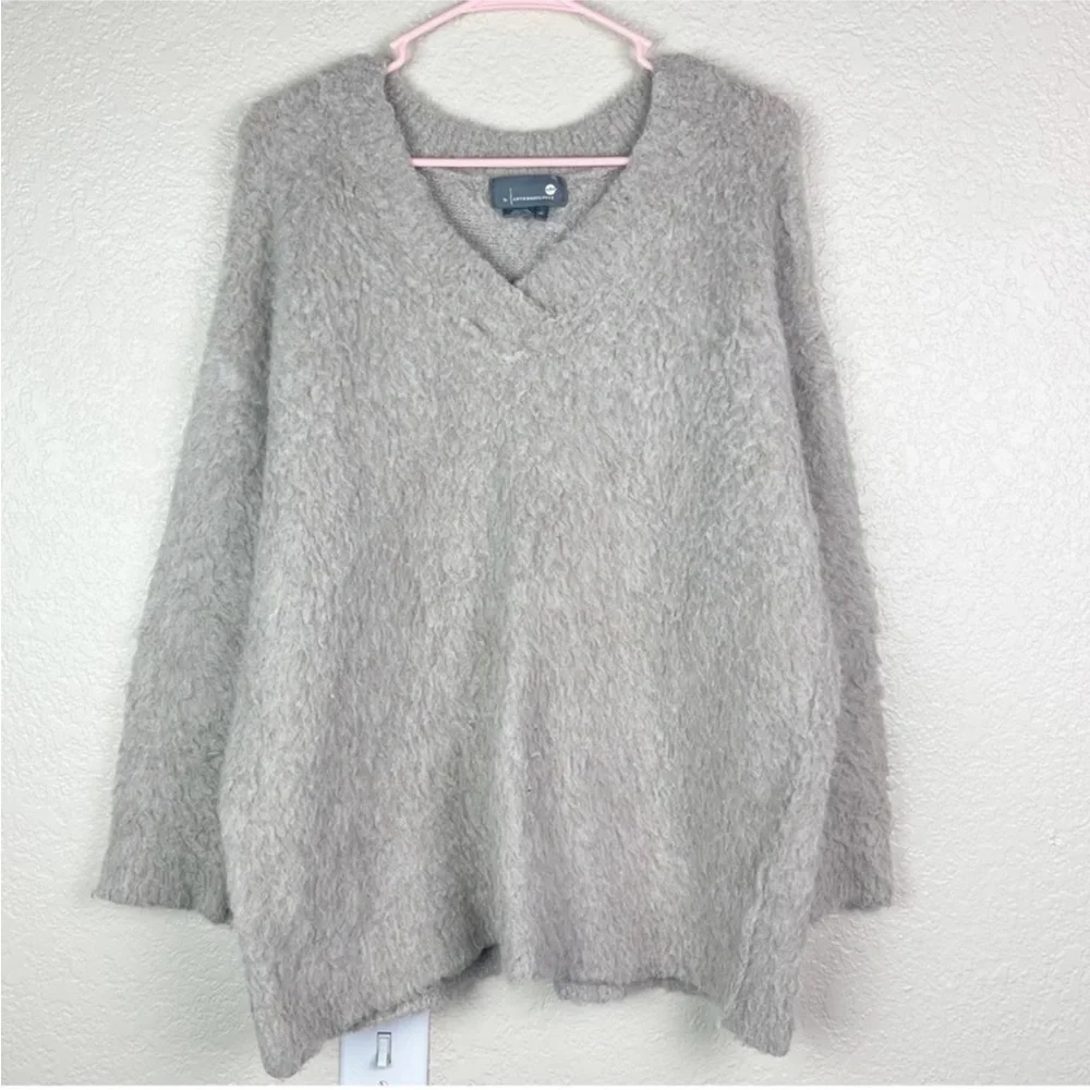 Anthropologie Simone Teddy Sweater Tan Taupe Oversized V-Neck Fuzzy Small